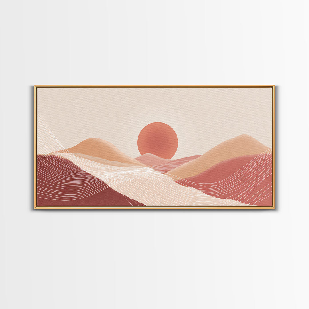 Terracotta Desert Sunset Canvas Print, Abstract Dune Landscape Wall Art, Boho Earth Tone Living Room Decor, Modern Above Bed Print
