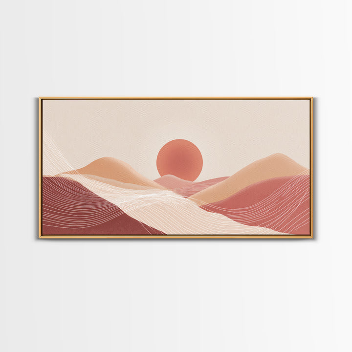 Terracotta Desert Sunset Canvas Print, Abstract Dune Landscape Wall Art, Boho Earth Tone Living Room Decor, Modern Above Bed Print