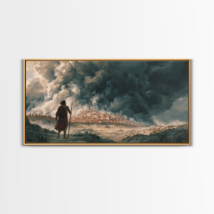 Dramatic Prophet Before Stormy City Wall Art, Biblical Landscape Canvas Print, Dark Fantasy Art, Religious Home Decor, Fine Art Print