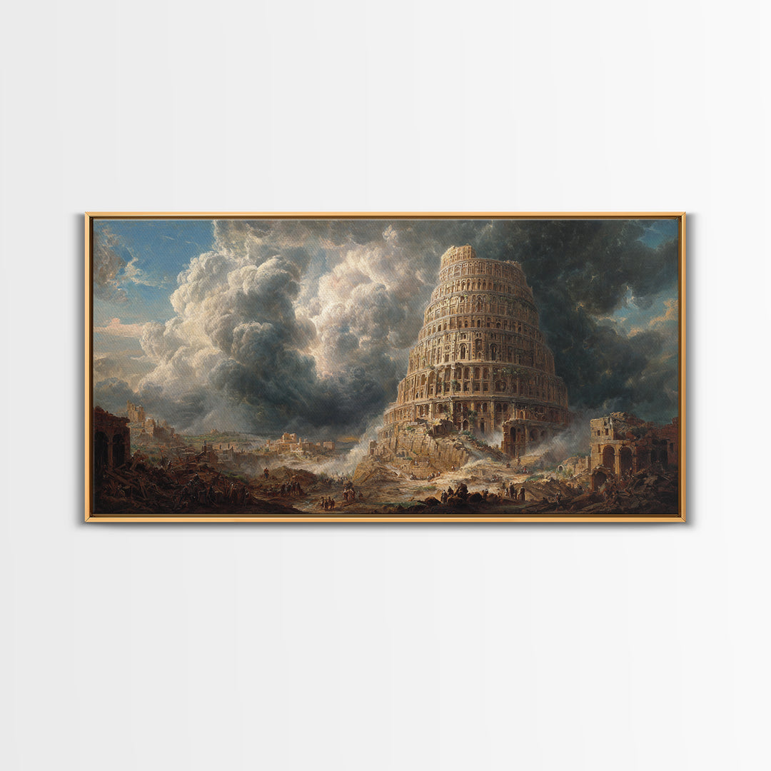 Tower Of Babel Storm Canvas Print, Biblical Architecture Wall Art, Dark Academia Decor, Classical Fantasy Landscape Art Print