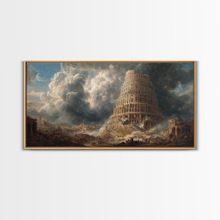 Tower Of Babel Storm Canvas Print, Biblical Architecture Wall Art, Dark Academia Decor, Classical Fantasy Landscape Art Print