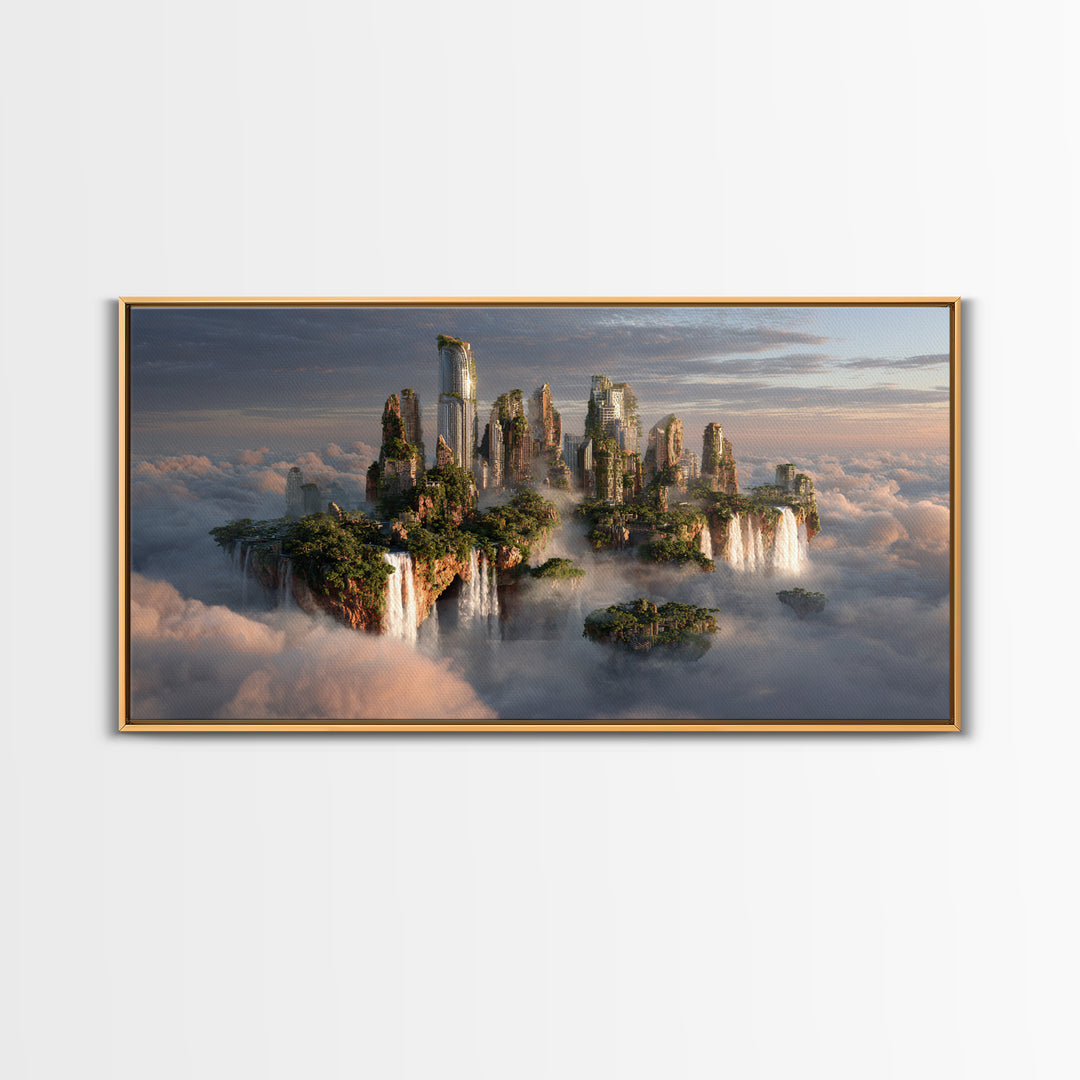 Floating Island City Above Clouds Wall Art, Fantasy Landscape Canvas Print, Surreal Modern Decor, Statement Artwork Gift