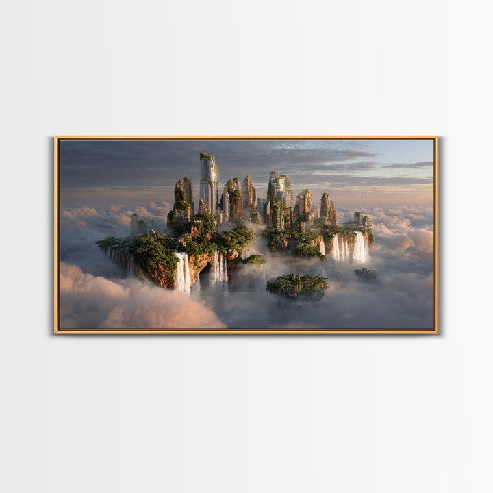 Floating Island City Above Clouds Wall Art, Fantasy Landscape Canvas Print, Surreal Modern Decor, Statement Artwork Gift