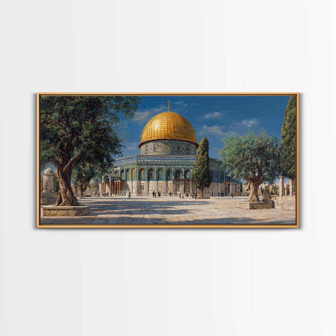 Golden Dome Of The Rock Jerusalem Wall Art, Islamic Architecture Canvas Print, Middle Eastern Decor, Spiritual Travel Poster