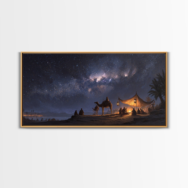 Milky Way Desert Camp Wall Art, Camel Tent Night Sky Canvas Print, Celestial Landscape, Boho Travel Home Decor Gift For Her