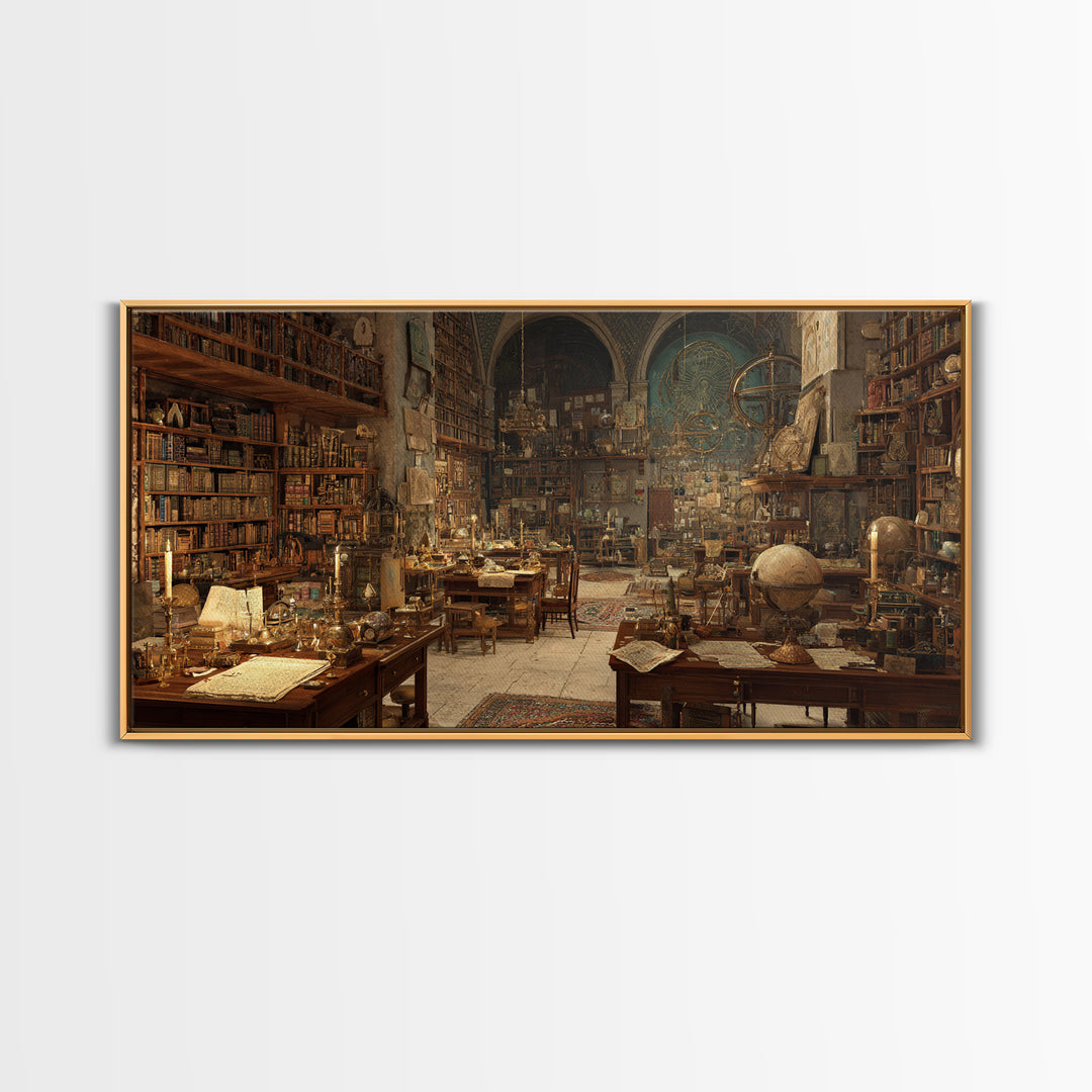 Ancient Library Alchemist Study Canvas Print, Dark Academia Wall Art, Gothic Library Decor, Book Lover Fantasy Art Print
