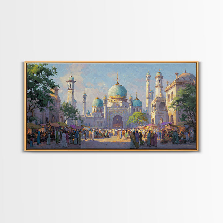 Turquoise Dome Mosque Marketplace Wall Art, Islamic Architecture Canvas, Travel Poster Decor, Asian Inspired Art, Eid Gift