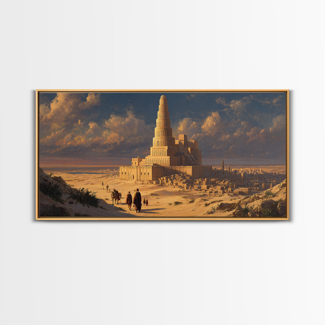 Ancient Tower Of Babel Desert City Canvas Print, Biblical Statement Wall Art For Living Room Decor And Historical Home Decor