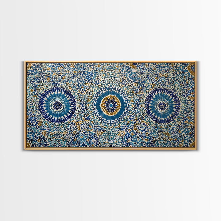 Blue Moroccan Geometric Mosaic Wall Art, Islamic Tile Pattern Canvas Print, Mediterranean Decor, Boho Home Accent Gift Idea