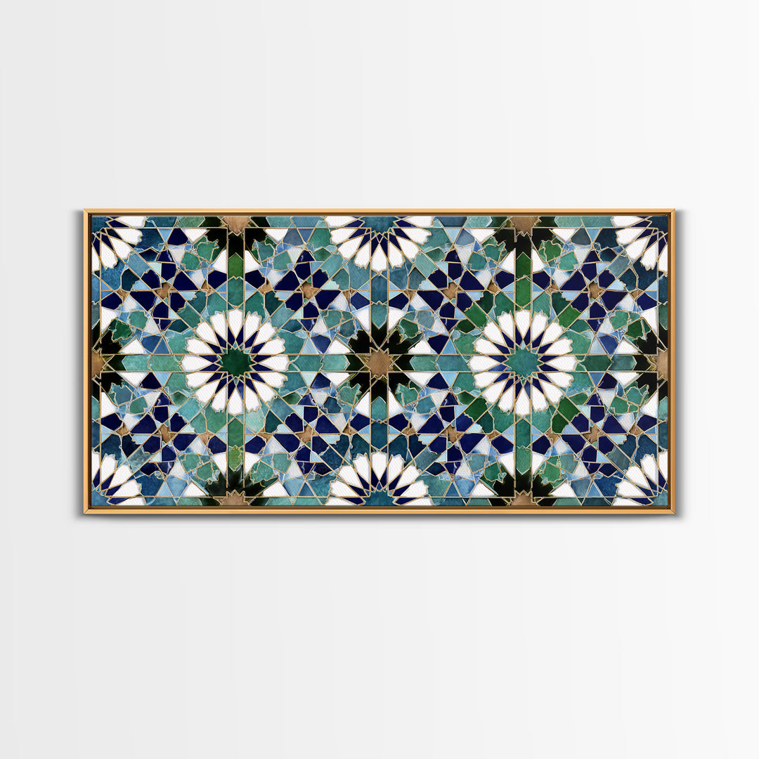 Blue Green Moroccan Tile Pattern Wall Art, Islamic Geometric Mosaic Print, Mediterranean Home Decor, Boho Wall Decor, Kitchen Decor