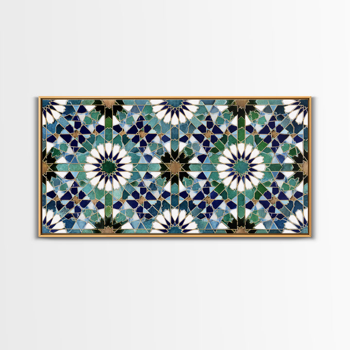 Blue Green Moroccan Tile Pattern Wall Art, Islamic Geometric Mosaic Print, Mediterranean Home Decor, Boho Wall Decor, Kitchen Decor