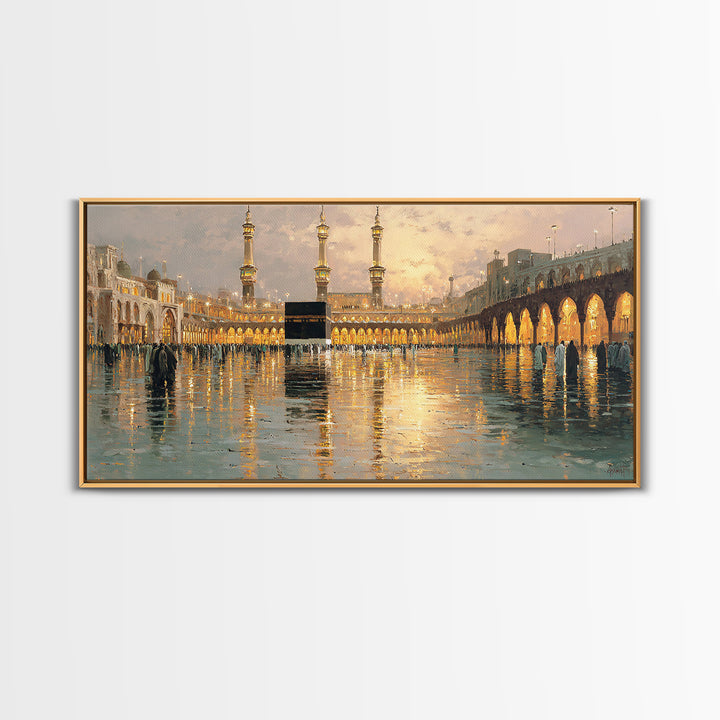 Kaaba Reflection At Masjid Al Haram Framed Canvas Print, Islamic Wall Art, Mecca Mosque Decor, Ramadan Eid Gift For Home