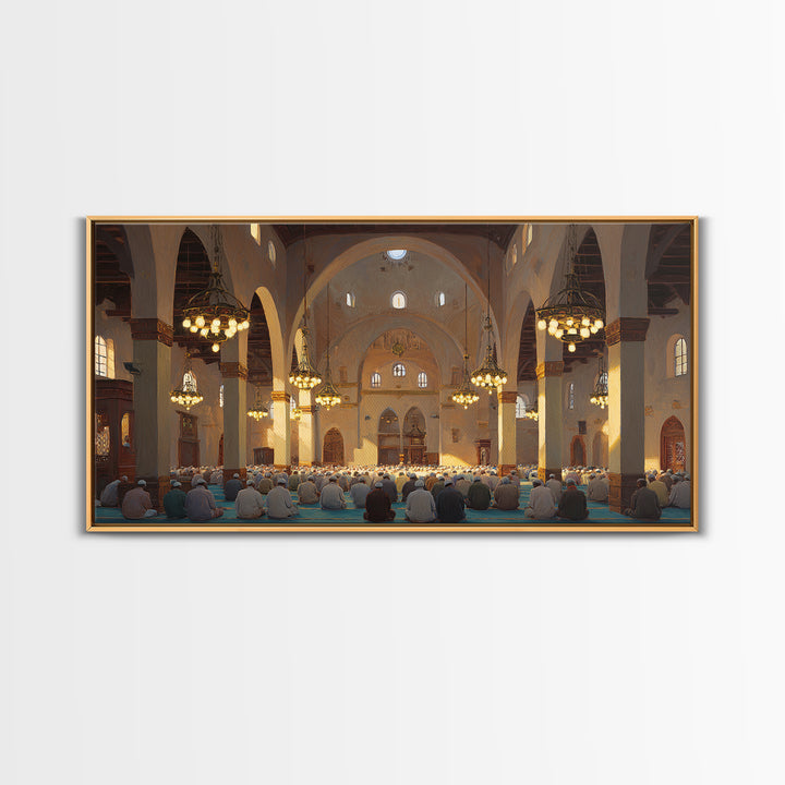 Sunlit Mosque Prayer Hall Wall Art, Islamic Home Decor, Arabic Architecture Print, Ramadan Gift, Spiritual Living Room Decor