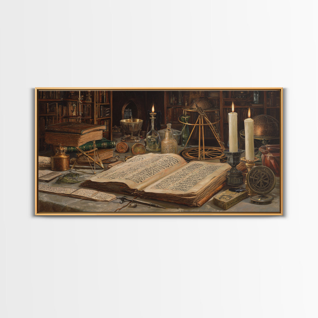Alchemy Library Manuscript Wall Art, Dark Academia Canvas Print, Occult Still Life, Gothic Office Decor, Book Lover Gift
