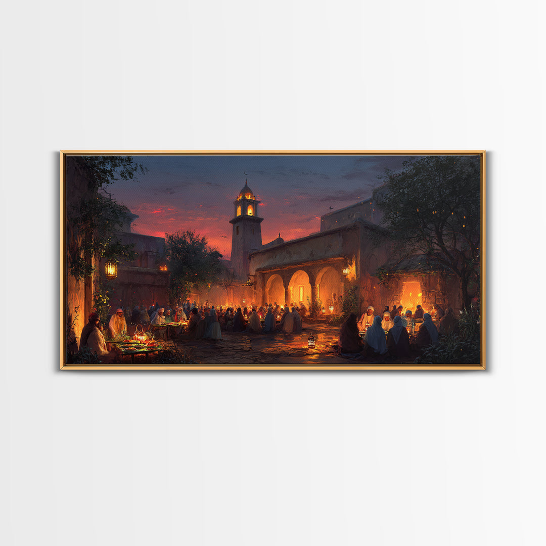 Lantern Courtyard Market Wall Art, Mediterranean Evening Canvas Print, Moroccan Bazaar Decor, Warm Travel Poster Gift For Home