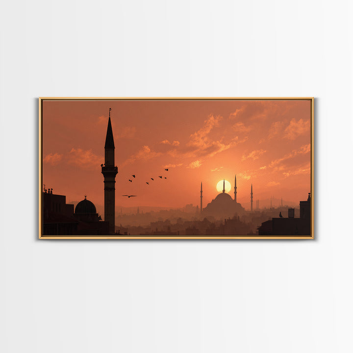 Orange Mosque Skyline At Sunset Wall Art, Islamic Architecture Print, Middle Eastern Decor, Ramadan Eid Gift For Home Decor