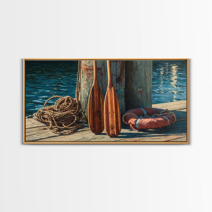 Weathered Dock Oars And Rope Canvas Print, Nautical Wall Art, Coastal Lake House Decor, Beach House Gift For Him, Fine Art Print