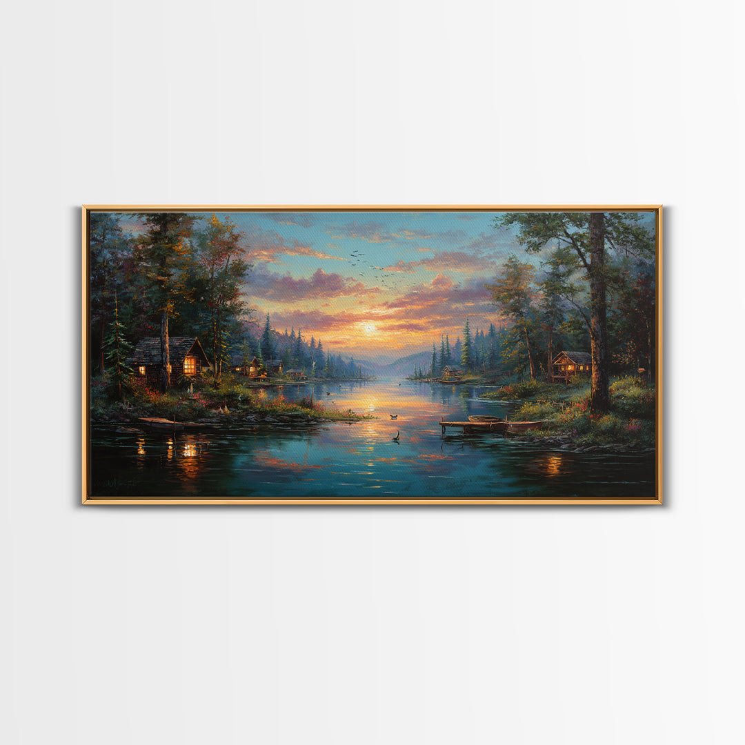 Peaceful Forest Lake Sunrise Canvas Print, Cozy Cabin Wall Art, Rustic Home Decor, Lake House Gift, Living Room Art, Nature Wall Art