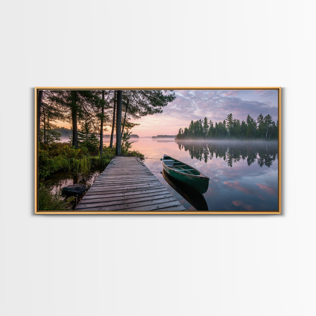 Tranquil Sunset Dock View With Lantern Framed Canvas Print Wall Art Coastal Home Decor Bedroom Wall Art