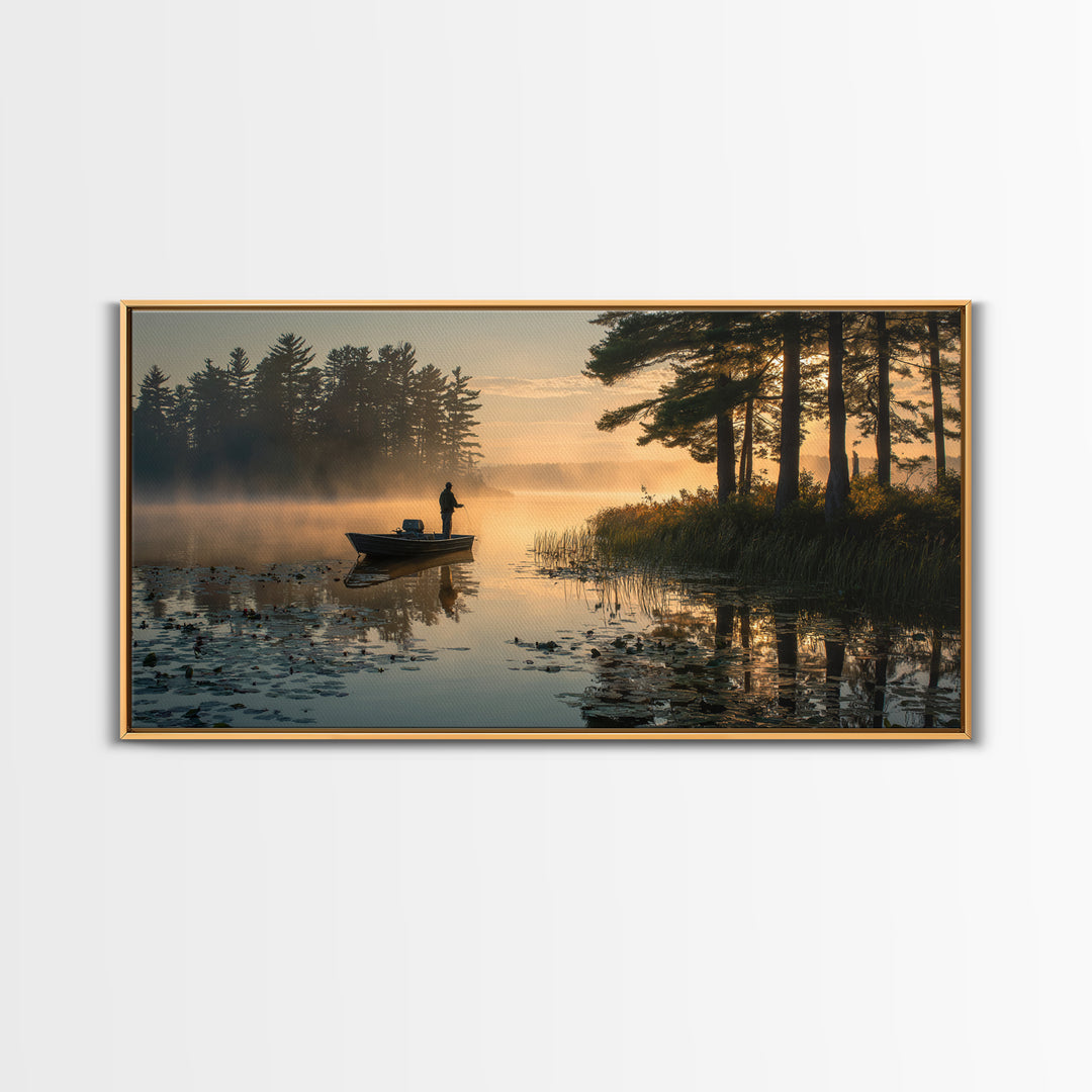 Peaceful Early Morning Lake Landscape Photography Wall Art For Rustic Home Decor And Living Room Framed