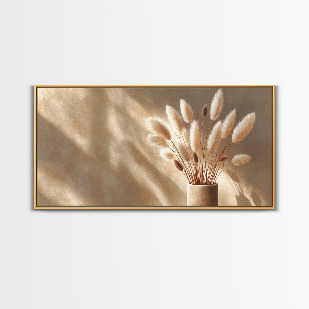 Soft Pampas Grass In Beige Sunlight Canvas Print, Minimalist Neutral Wall Art, Japandi Bedroom Decor Gift For Her, Modern Home Decor