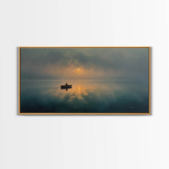 Upbeat Meditation Scene At Sunset With Person Silhouetted Over Ocean Calm Wall Art