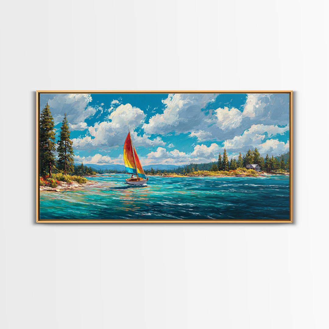 Vibrant Abstract Coastal Scene Sailing Boat Oil Painting Canvas Print Wall Art Beach Home Decor Large Wall Art Bright Wall Decoration