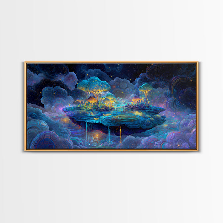 Vibrant Purple Night Bridge With City Lights Reflected On Water Large Wall Art Framed Canvas Print Modern Urban Home Decor