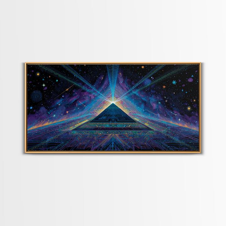 Retro Futuristic City Street At Night With Neon Lights And Muscle Cars Captured As Canvas Print For Man Cave Or Office