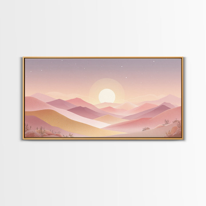 Pastel Layered Mountain Sunrise Wall Art, Minimalist Landscape, Pink Boho Decor, Nursery Art Print, Modern Home Decor Gift