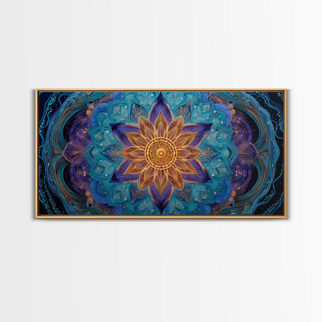 Stunning Celestial Sunset With Palm Trees Over Calm Water Vibrant Coastal Wall Art Framed Canvas Print