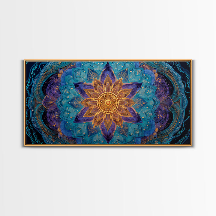 Stunning Celestial Sunset With Palm Trees Over Calm Water Vibrant Coastal Wall Art Framed Canvas Print