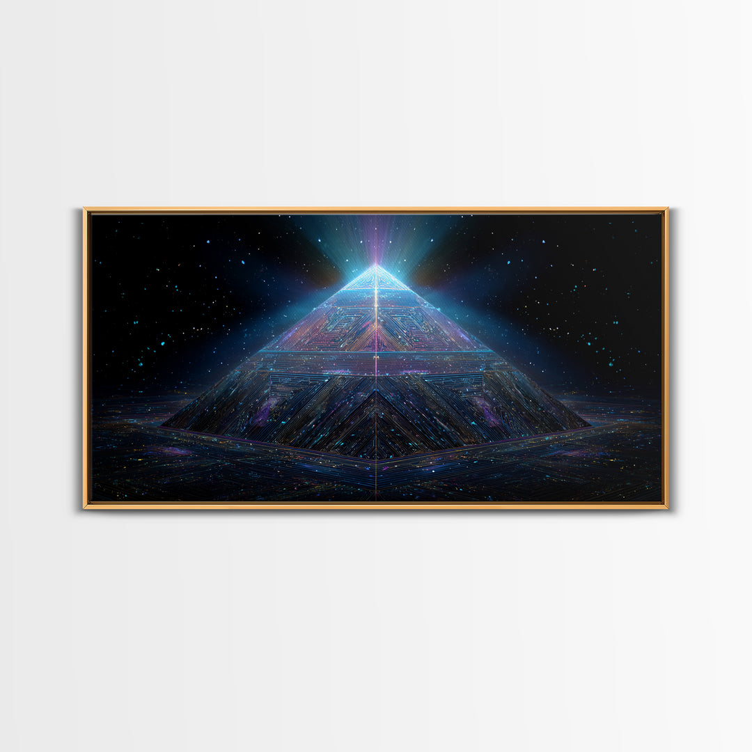 Cosmic Meditation Silhouette With Radiant Colorful Energy Aura Framed Canvas Print Spiritual Wall Art