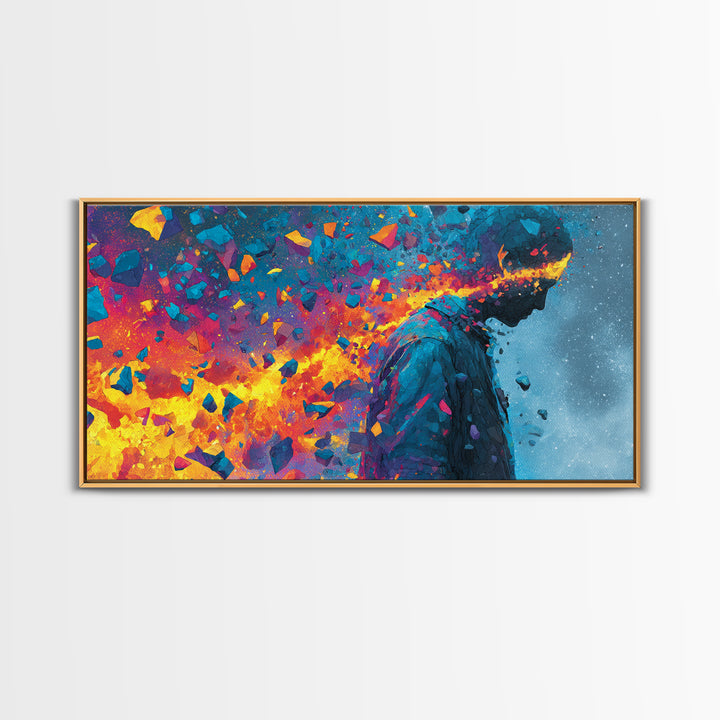 Vibrant Shattered Abstract Portrait With Exploding Colorful Pieces Contemporary Canvas Print