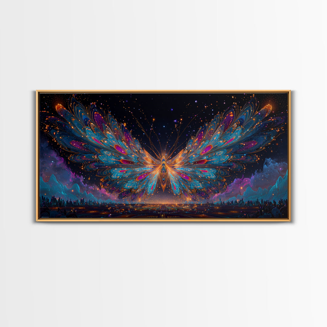 Ancient Temple Dramatic Neon Light Painting Canvas Print Wall Art Moody Home Decor Framed Canvas Print Mysterious Landscape Wall Art