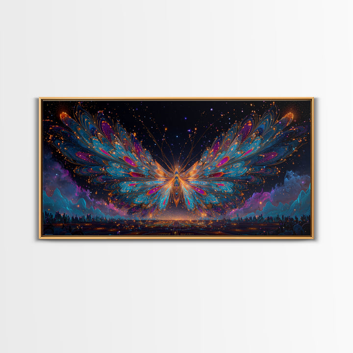 Ancient Temple Dramatic Neon Light Painting Canvas Print Wall Art Moody Home Decor Framed Canvas Print Mysterious Landscape Wall Art