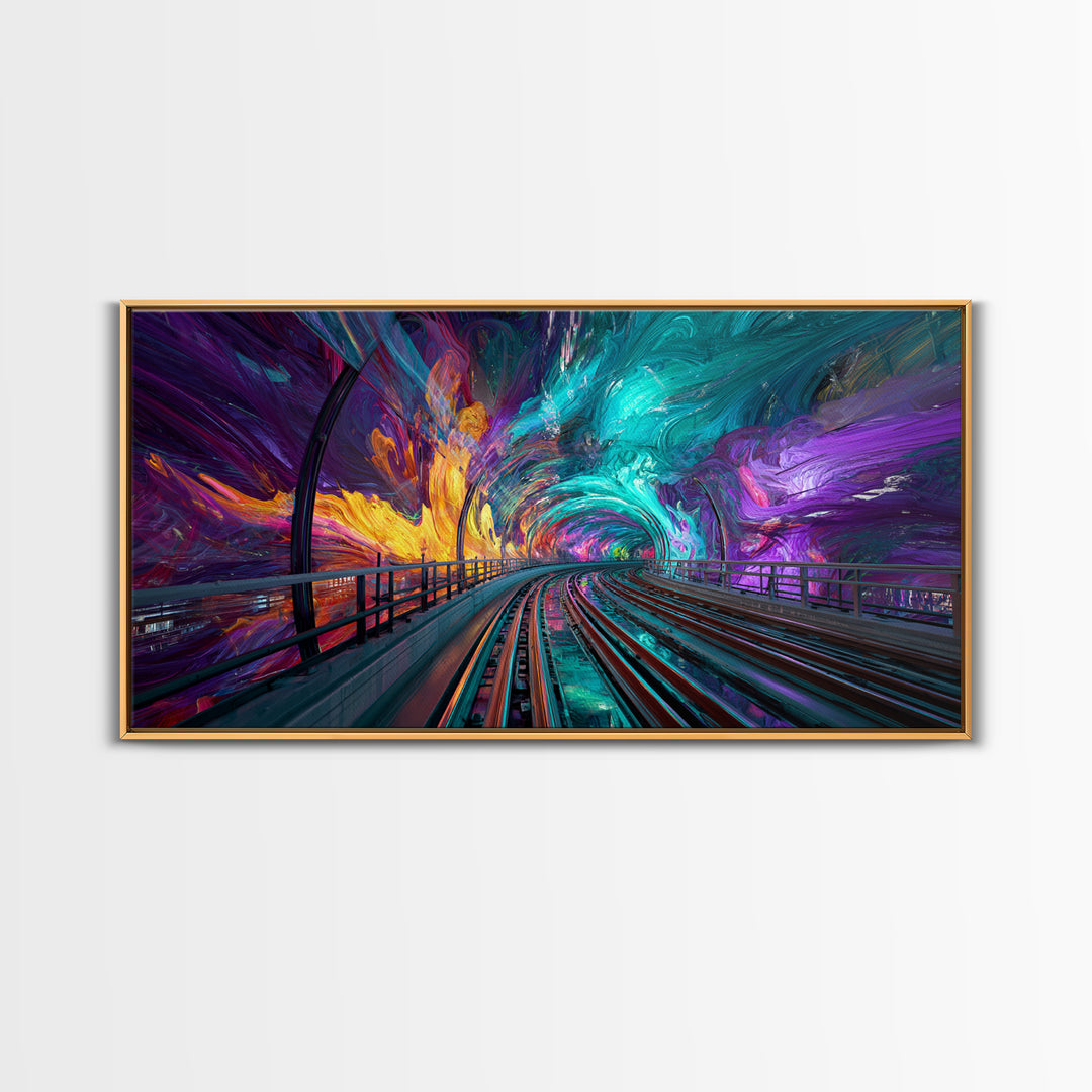 Vivid Abstract Colorful Tunnel With Paint Swirls And Rainbow Hues Canvas Print Modern Wall Art Framed Home Decor