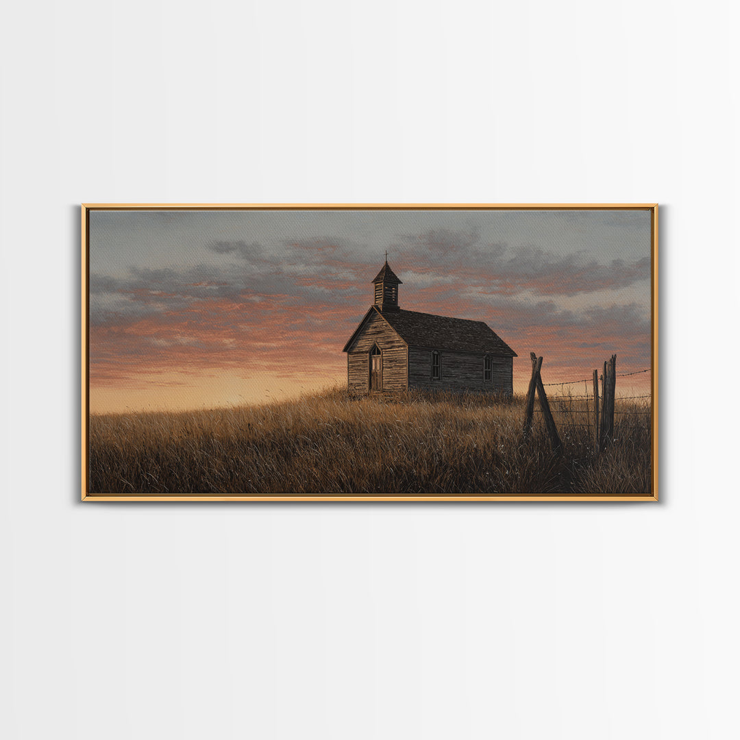 Rustic Countryside Scene With Barn And Wheat Field Warm Autumn Landscape Painting Canvas Print For Home