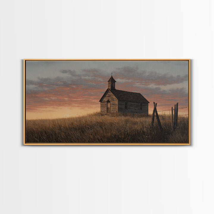 Rustic Countryside Scene With Barn And Wheat Field Warm Autumn Landscape Painting Canvas Print For Home