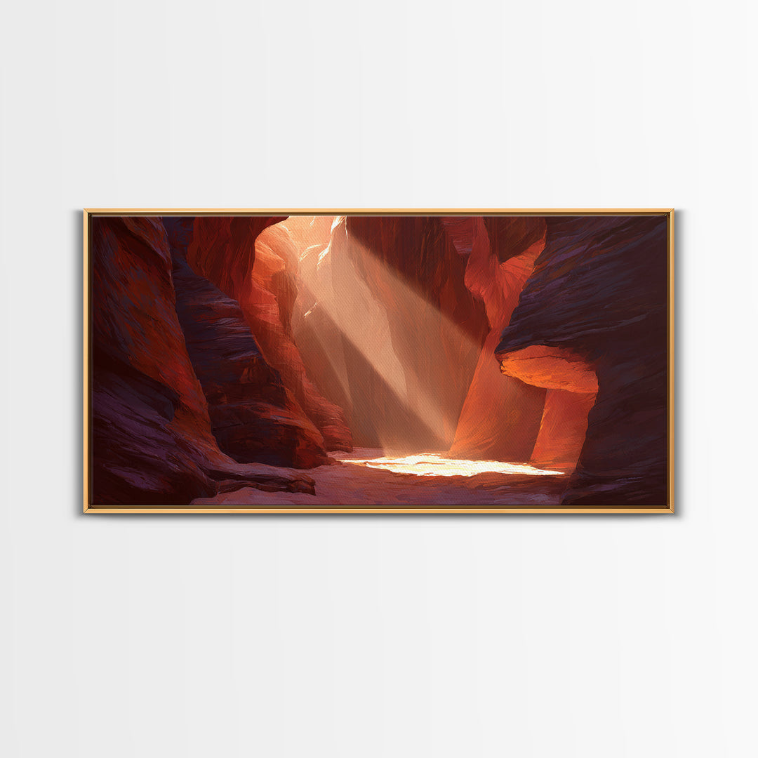 Red Rock Canyon Landscape With Warm Sunlight Rays Painting Wall Art Large Canvas Print Southwest Home Decor Rustic Wall Decor