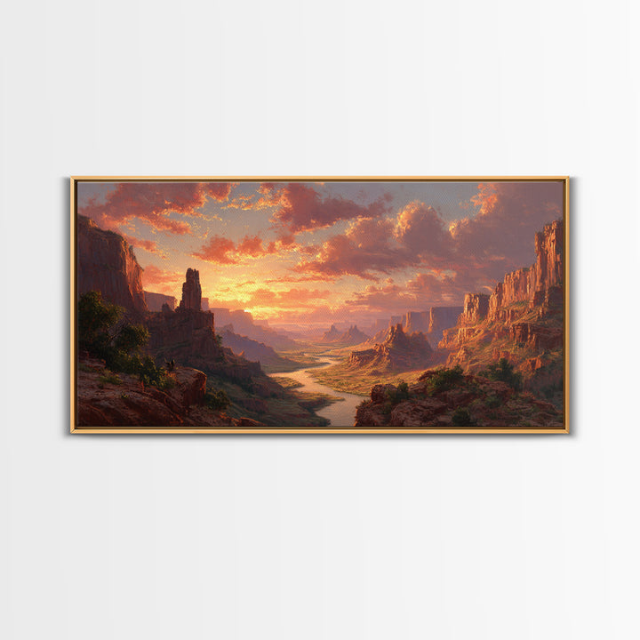 Sunset Over Monumental Canyon With Orange Glow In Dramatic Sky Large Wall Art Original Landscape Canvas Print