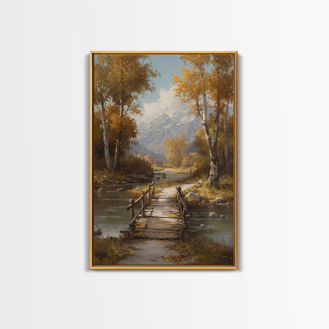 Classic Autumn Mountain Landscape Painting Wall Art Framed Canvas Print Rustic Home Decor