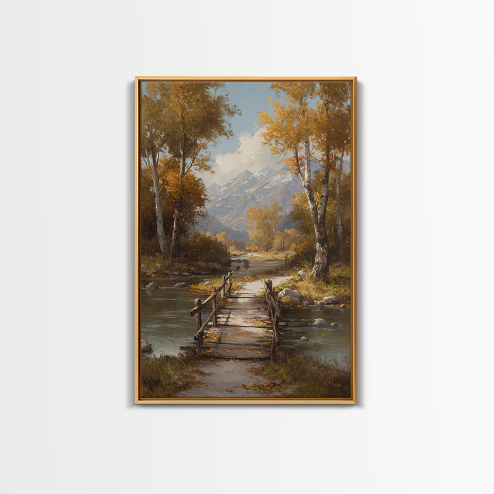Classic Autumn Mountain Landscape Painting Wall Art Framed Canvas Print Rustic Home Decor