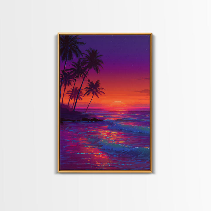Illuminated Amethyst Tunnel With Vibrant Rainbow Lights Digital Art Framed Canvas Print For Magical Wall Art And Whimsical Home Decor