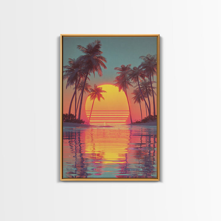 Retro Sunset Palm Trees Tropical Beach Landscape Wall Art Canvas Print For Living Room Home Decor