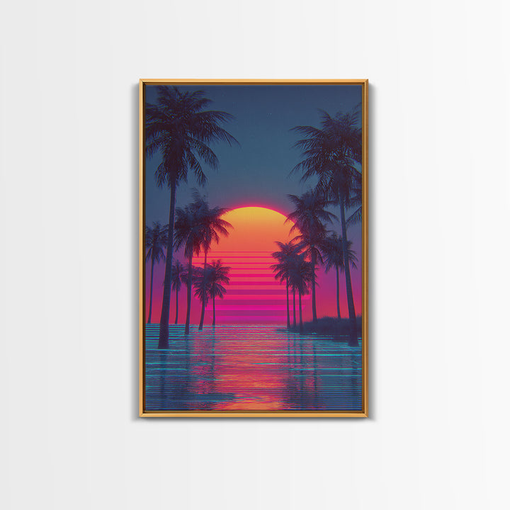 Sunset Over Tropical Beach With Palm Trees Vibrant Coastal Wall Art Canvas Print