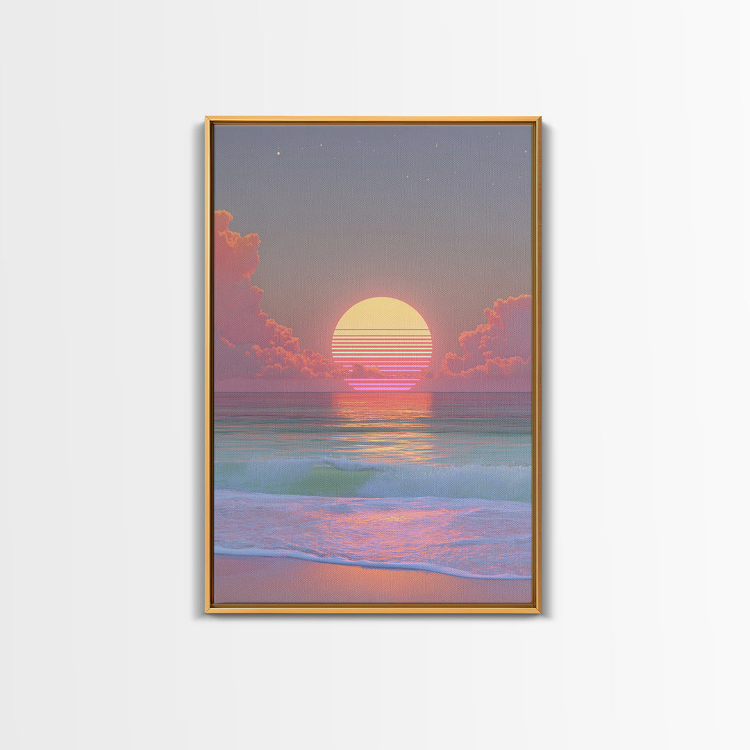 Sunset Miami Beach Retro Wave Wall Art Canvas Print Neon Cityscape Modern Home Decor