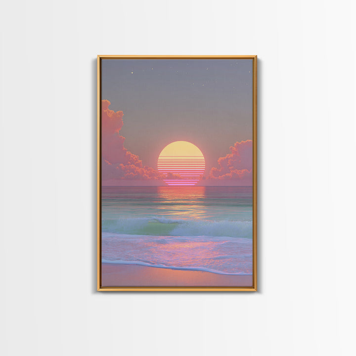 Sunset Miami Beach Retro Wave Wall Art Canvas Print Neon Cityscape Modern Home Decor