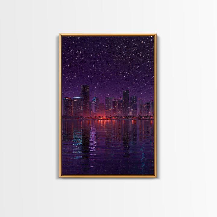 Retro Neon Futuristic Car On Road With Palm Trees Canvas Print For Modern Wall Art Living Room Decor And Bedroom Art