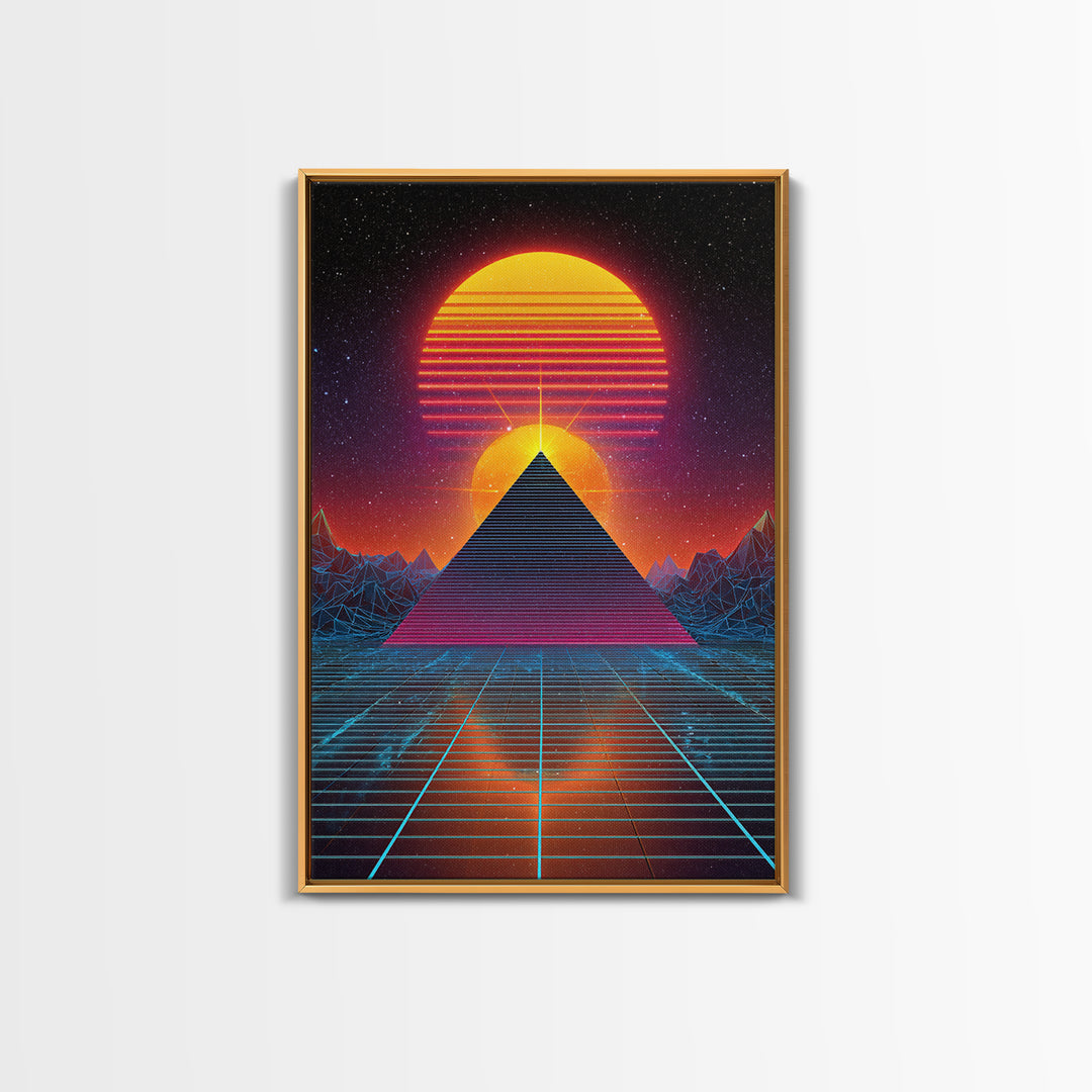 Futuristic Digital Pyramid And Sunset Landscape Sci-Fi Art Print Canvas For Unique Wall Art And Home Decor